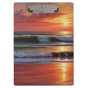 Red Sunset Ocean Seascape Malerei Artwork Klemmbrett