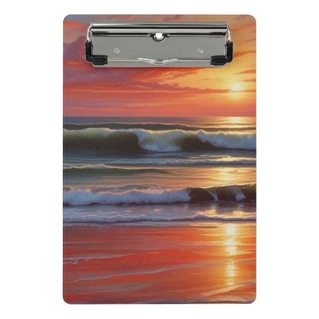 Red Sunset Ocean Seascape Malerei Artwork Mini Klemmbrett (Vorderseite)