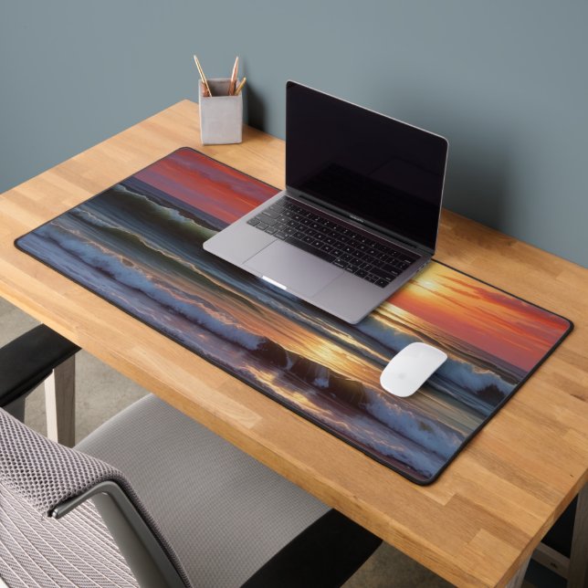 Red Sunset Ocean Seascape Malerei Artwork Schreibtischunterlage (Büro 2)