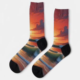 Red Sunset Ocean Seascape Malerei Artwork Socken
