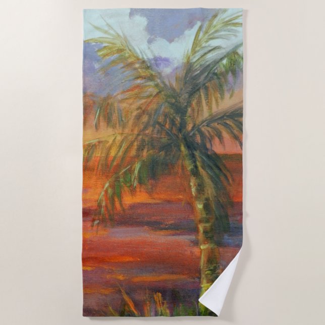 Red Sunset Palm Tree Beach Handtuch (Vorderseite)