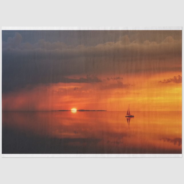 Red Sunset Sailboat Decoupage Tissue Paper Seidenpapier (Vorderseite)