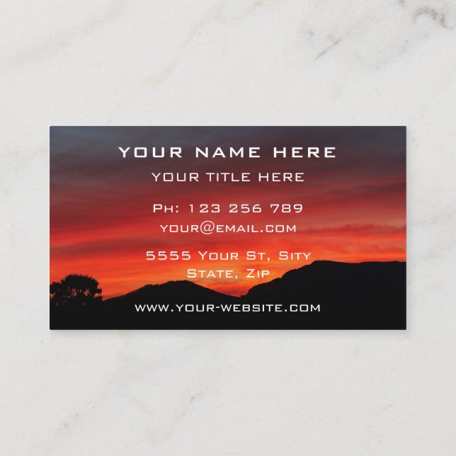 Red Sunset Sky Business Card mit Ihrer Text-Info Visitenkarte (Rückseite)