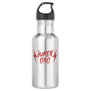 Red Super Vater Lightning Bolt Rock'n Roll Script Trinkflasche