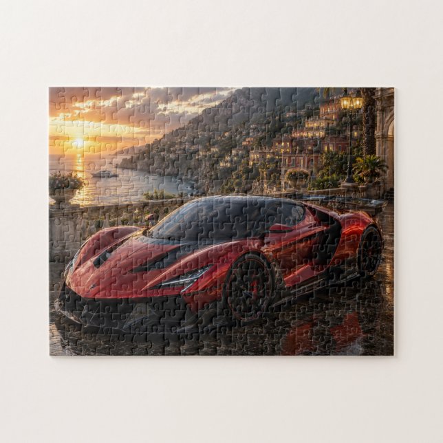 Red Supercar at Mediterranean Sunset (Horizontal)