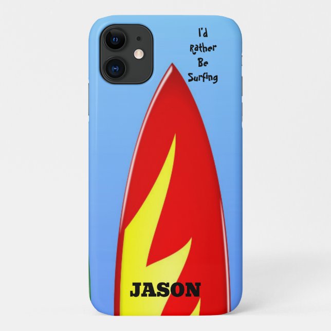 Red Surfboard "I d'Ather Surfing" iPhone Case (Rückseite)