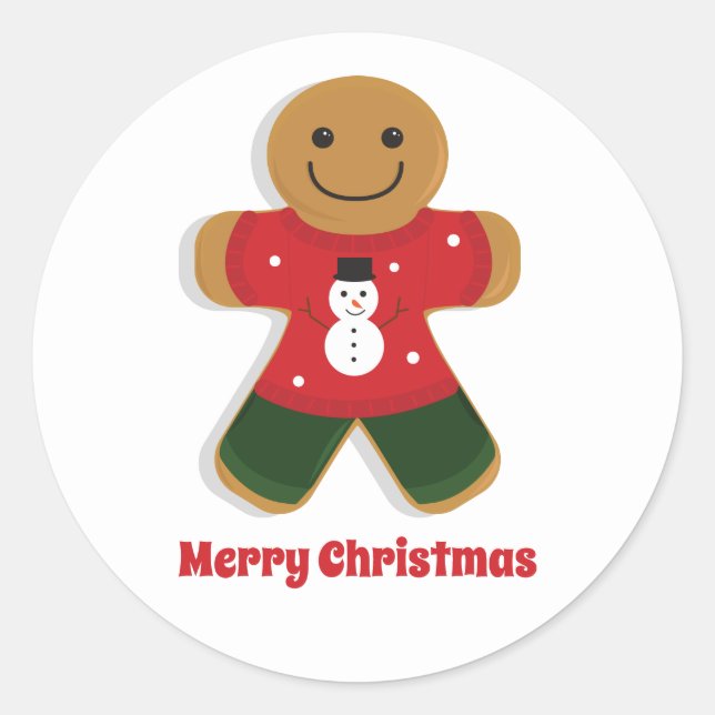 Red Sweater Gingerbrot Mann Weihnachten Runder Aufkleber (Vorderseite)