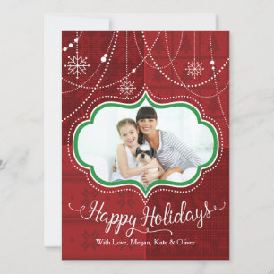Red Sweater mit Juwelen Happy Holidays Foto Card Feiertagskarte