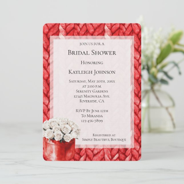 Red Sweater White Roses Brautparty Einladung (Stehend Vorderseite)