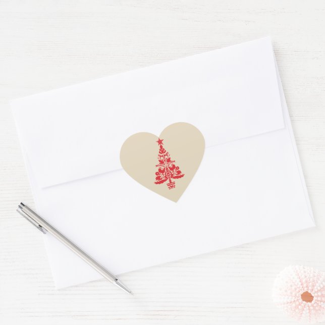 Red Swedish Tree Scandinavian Christmas Design Herz-Aufkleber (Umschlag)