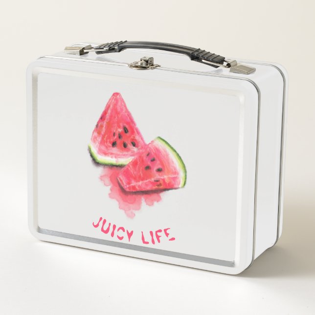Red Sweet Juicy Watermelon Pieces Duftsch Zeichnen Metall Brotdose (Vorderseite)