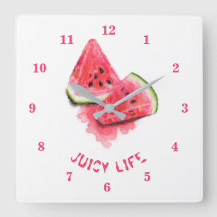 Red Sweet Juicy Watermelon Pieces Tasty - Drawing Quadratische Wanduhr