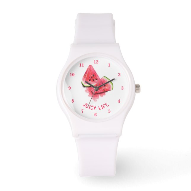 Red Sweet Juicy Watermelon Pieces Watch Armbanduhr (Vorderseite)