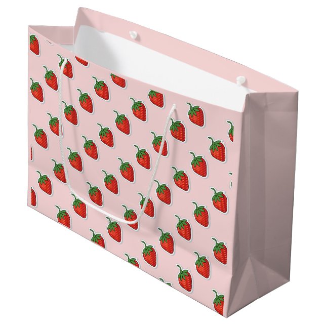 Red Sweet Strawberry Muster Große Geschenktüte (Vorderseite Schrägansicht)