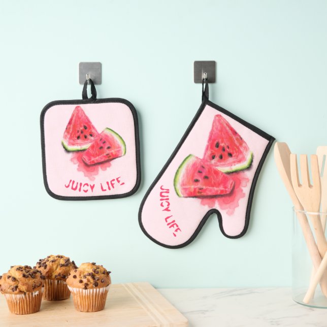 Red Sweet Watermelon Oven Mitt & Pot Holder Set (Insitu (Hängend))