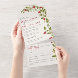 Red Sweet Wild Strawberry Blume Hochzeit All In One Einladung