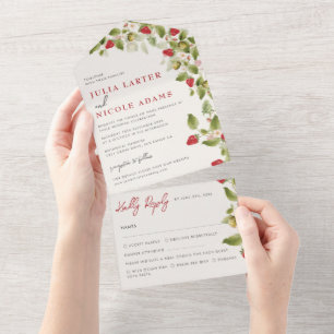 Red Sweet Wild Strawberry Blume Hochzeit All In One Einladung