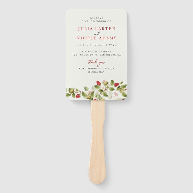 Red Sweet Wild Strawberry Blume Hochzeit Fächer (Vorderseite)