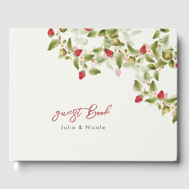 Red Sweet Wild Strawberry Blume Hochzeit Gästebuch (Vorderseite)
