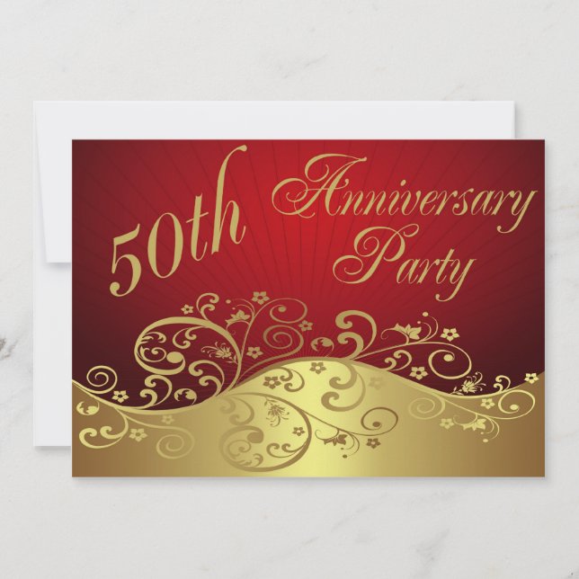 Red Swirl 50-Jährige Party Einladung (Vorderseite)