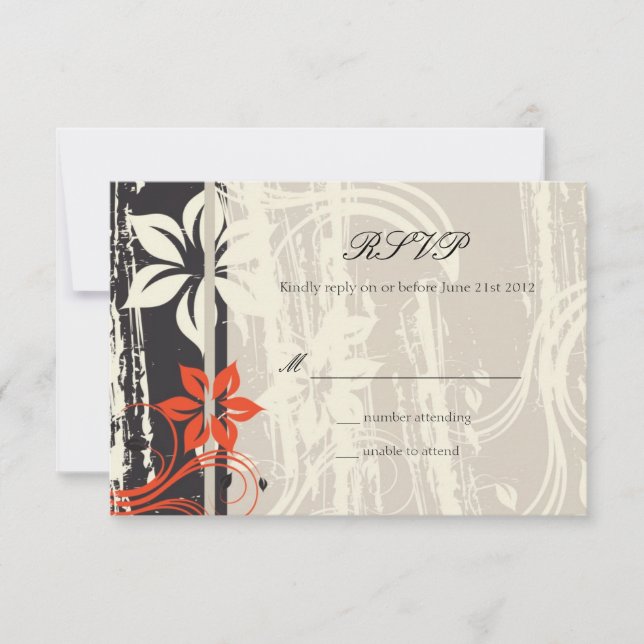 Red Swirl Wedding RSVP in Schwarz (Vorderseite)