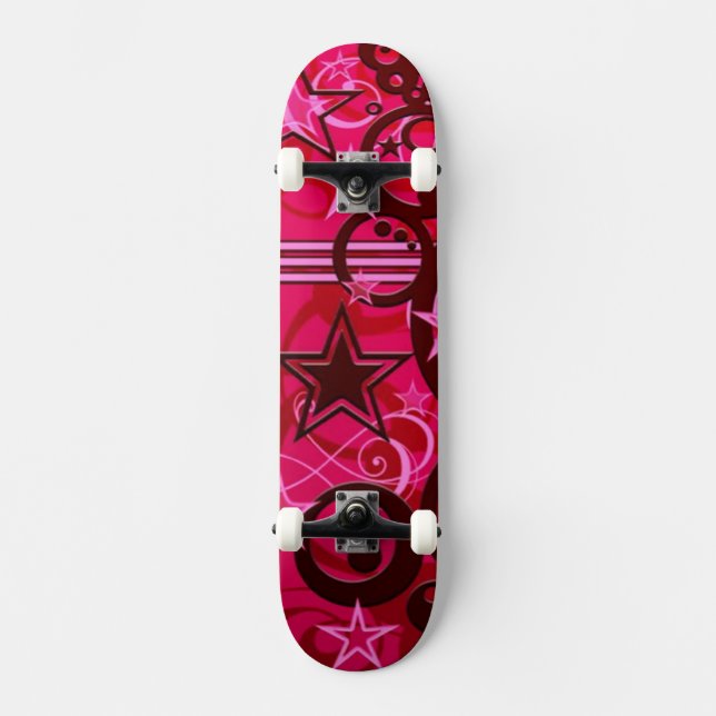 Red Swirls and Stars Skateboard (Vorderseite)