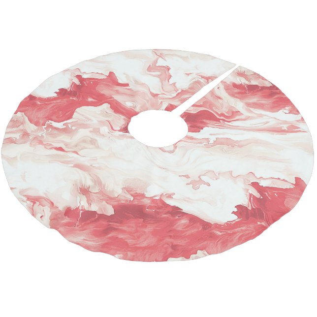 Red Swirls Peppermint Christmas Polyester Weihnachtsbaumdecke (Schrägansicht)