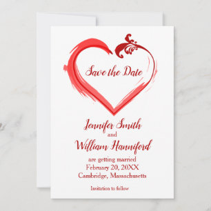 Red Swoosh Heart Wedding Enregistrer les cartes de