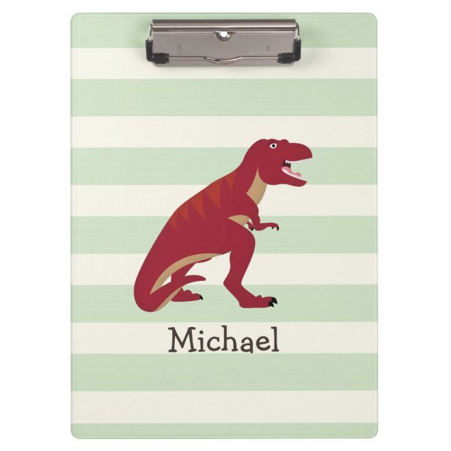 Red T-Rex auf pastellgrünen Streifen Klemmbrett (Vorderseite)