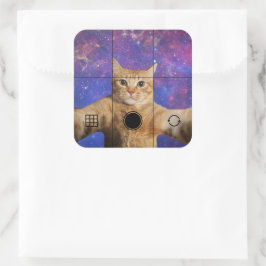 Red Tabby Cat Selfie im Weltraum Quadratischer Aufkleber