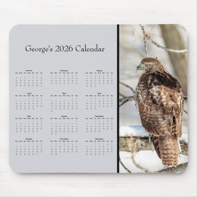 Red-tailed Hawk: Customize full year 2026 calendar Mousepad (Vorne)