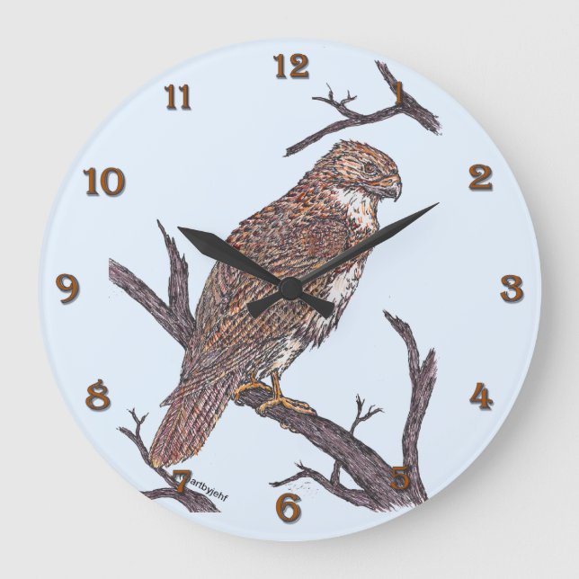 Red Tailing Hawk Große Wanduhr (Vorderseite)