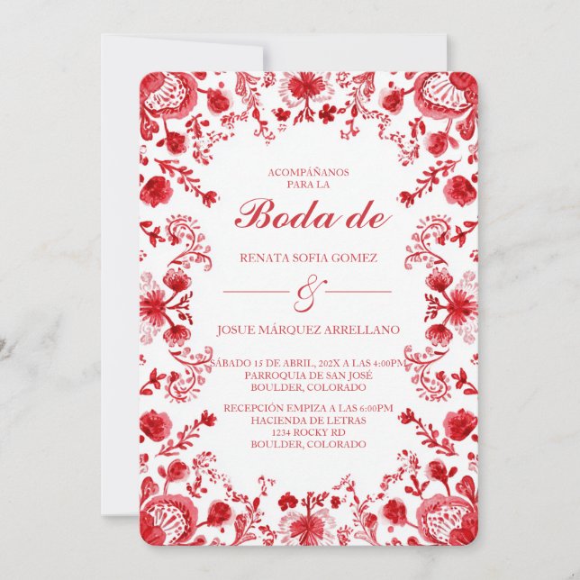 Red TalaveraWedding Invitation in Spanish Einladung (Vorderseite)