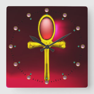 RED TALISMAN , Ruby Gemstones , Black Quadratische Wanduhr