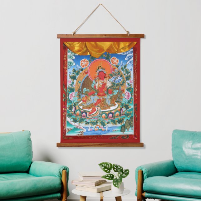 Red Tara Tibetan Goddess Wandteppich Mit Holzrahmen (Wohnzimmer)