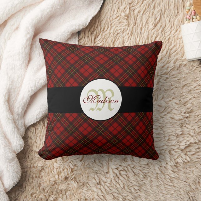 Red tartan Christmas plaid winter pattern Monogram Kissen (Decke)