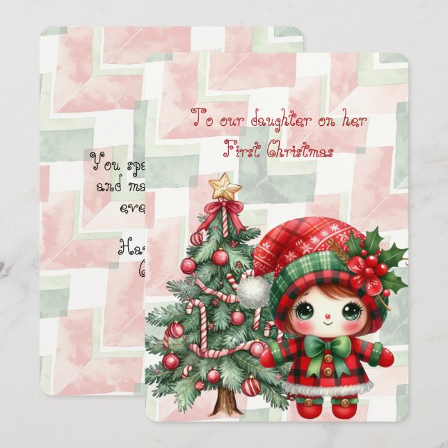 Red Tartan Daughter First Christmas  Mitteilungskarte (Vorne/Hinten)