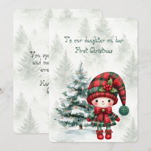 Red Tartan Daughter First Christmas  Mitteilungskarte (Vorne/Hinten)