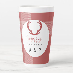 Red Tartan Deer Antlers Monogram Milchtasse