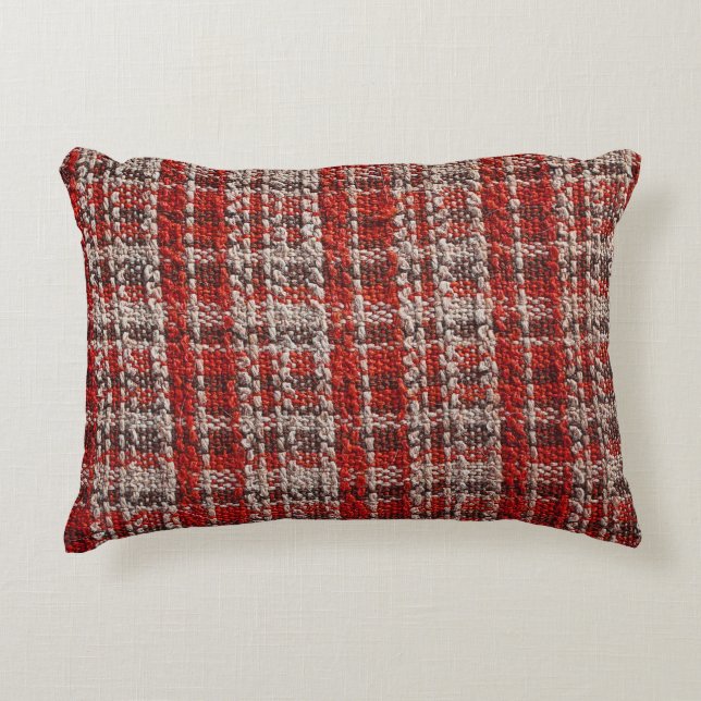 Red Tartan Fabric: Texturierter Hintergrund Dekokissen (Vorderseite)