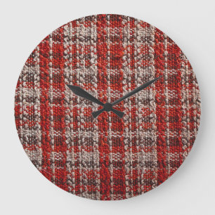 Red Tartan Fabric: Texturierter Hintergrund Große Wanduhr