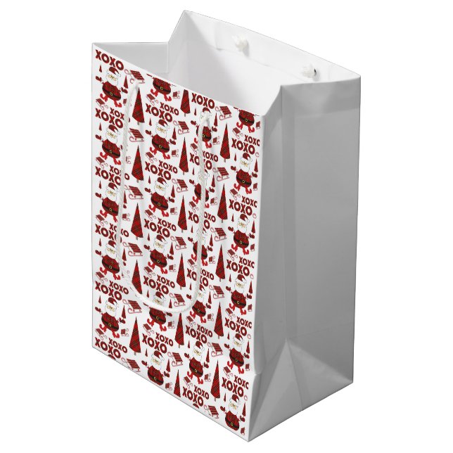 Red Tartan Fashion Santa Pattern Mittlere Geschenktüte (Vorderseite Schrägansicht)
