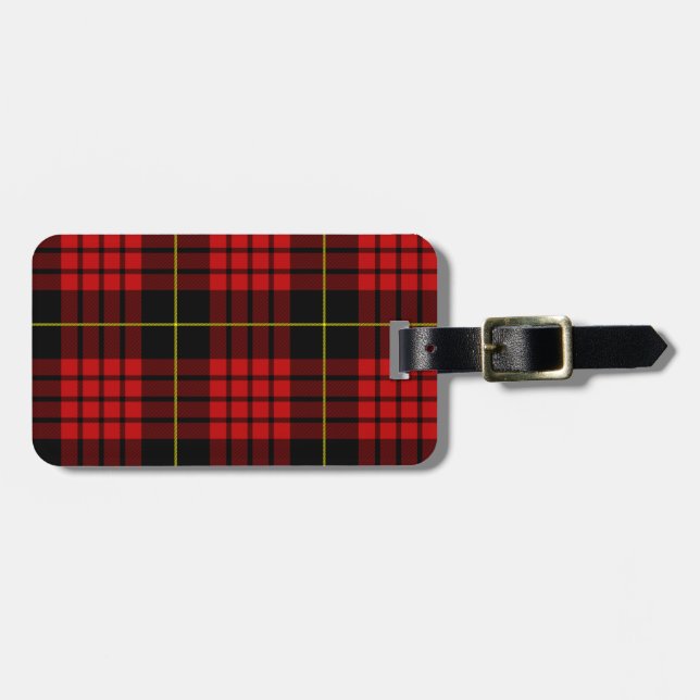 Red Tartan Gepäckanhänger mit Ledergurt (Vorderseite horizontal)