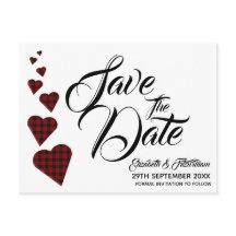 Red Tartan Herz Save the Date Postkarte