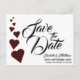 Red Tartan Herz Save the Date Postkarte