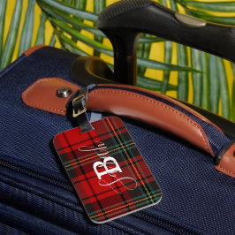 Red Tartan Kariert Checkered Scotland Monogram Nam Gepäckanhänger