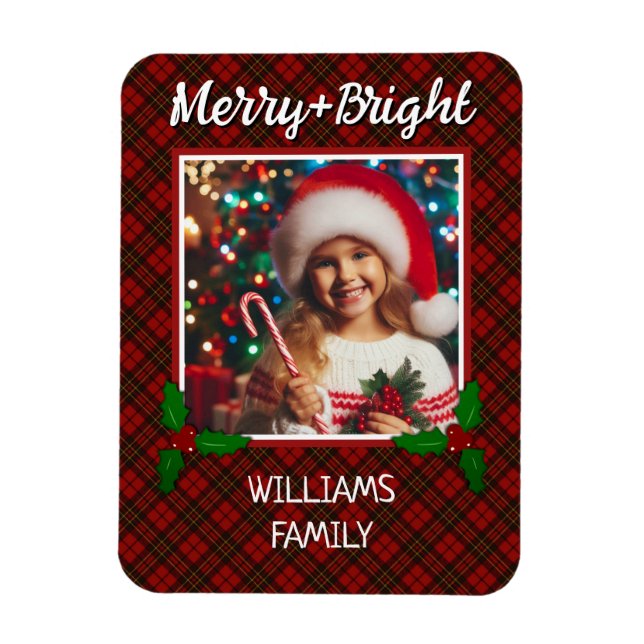 Red tartan kariert Custom Foto Christmas Magnet (Vertikal)