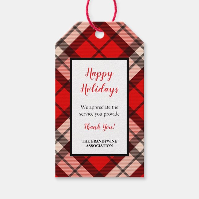 Red Tartan Kariert Danke für Ihr Urlaubsgeschenk Geschenkanhänger (Vorderseite)