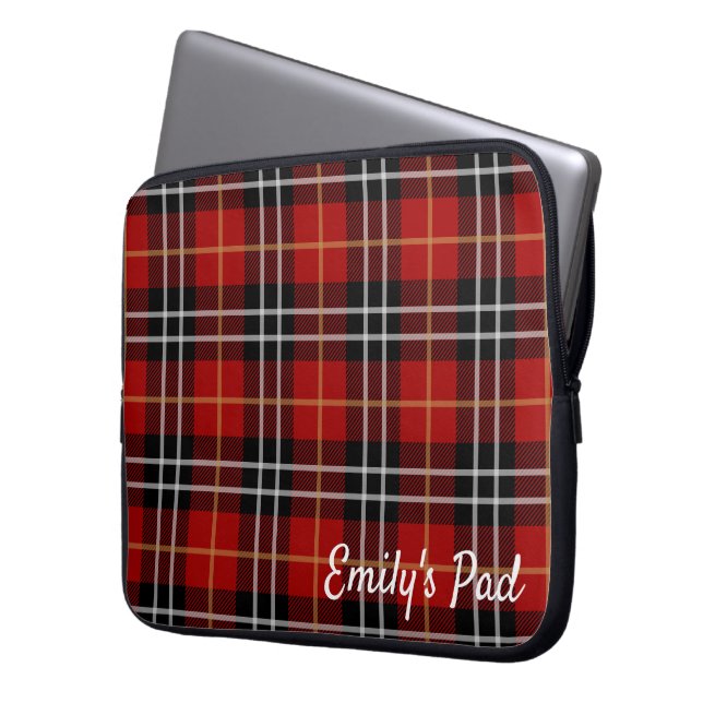 Red Tartan Kariert mit Namen Laptopschutzhülle (Vorderseite Links)