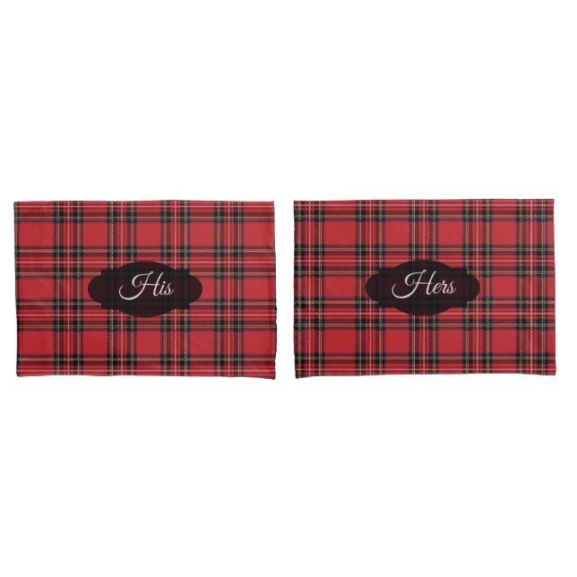Red Tartan Kariert Seinen & Hers Pillowcases, Stan Kissenbezug (Vorderseite-Set)